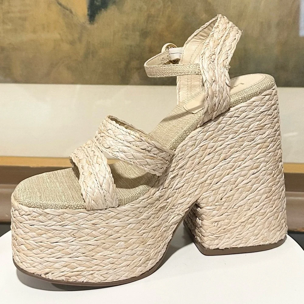 🌸LARROUDE🌸 Carmen 145MM Raffia Platform Sandal Size: 9.5